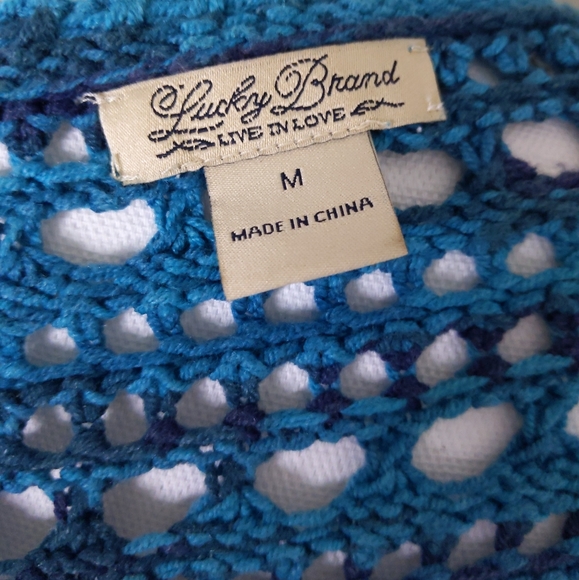 Lucky Brand Teal Crochet Knit Sweater Size Medium - Picture 6 of 7